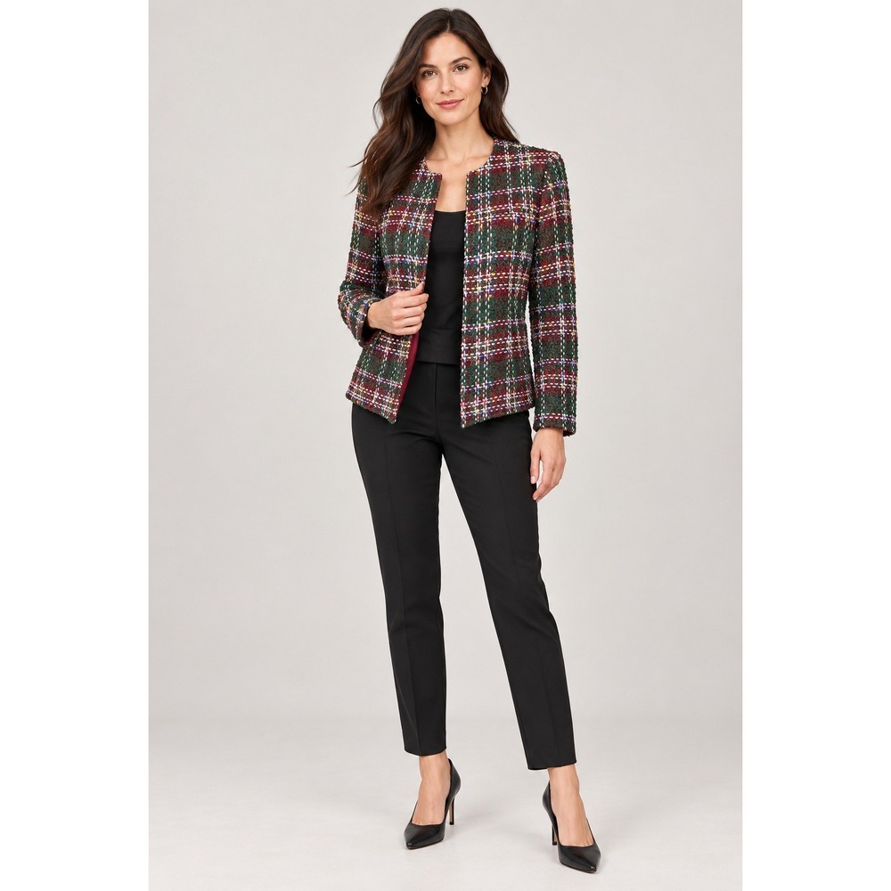Doncaster Custom Tweed Blazer Women 6 Dark Academia Old Money Plaid Metallic